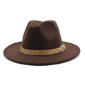 Detailed view of dark brown fedora hat with a woven band and silver buckle accent - M (56-58cm) / Coffee