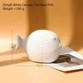 Minimalist white ceramic fish sculpture in matte finish with textured scales 18cm - White Small