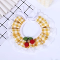 Yellow checkered pet bandana with lace trim and cherry decor for dogs and cats - XS / Yellow Ball Cherry