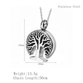 Tree of Life stainless steel urn necklace for ashes with 50cm chain and 28mm round pendant - Stainless Steel / LP1087 Silver Tree of Life