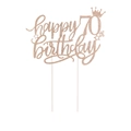 Roségoldener Glitzer-Tortenstecker zum 70. Geburtstag mit Krone und Stern-Dekor - 70. Geburtstag (70) / Roségold