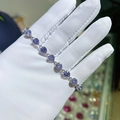 Elegant silver heart bracelet featuring sparkling purple AAA zircon stones for women - Violet Zirconia - Approx 16.5cm