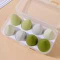 Green and white beauty blender set with teardrop and slanted sponges in a storage box - Transparent Box 8Pcs Set / Green System