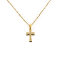 Chic gold cross pendant necklace with sparkling white crystals on white background - Gold