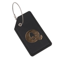 Black leather luggage tag with golden letter Q and steel wire loop for suitcases - Letter Q