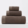 Three-piece dark brown cotton towel set featuring luxury diamond jacquard weaving - Coffee