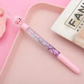 Pink liquid quicksand gel pen featuring cute cartoon bunny top and purple star sequins - Pink Rabbit