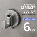 Ganci a ventosa serie Space grigio argento per parete bagno, set da 6 pezzi pratici - Set da 6 / Grigio Argento