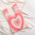 Pink and white knitted tote bag with multi-layer heart pattern on white fabric - Pink-Hearts
