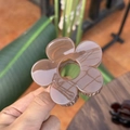 Close-up of a brown floral acrylic hair claw clip held by hand in a natural setting - Transparent Brown