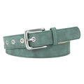 Green faux suede belt with silver square buckle and metal eyelets for women - Green