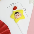 Star-shaped yellow Christmas cake topper with red hat, size 3.6cm x 4cm for party decor - #6001 Smiling Star with Christmas Hat