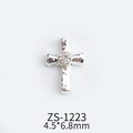 Silver cross nail charm with hammered texture and center diamond, size 4.5x6.8mm - Single Stone Cross (ZS-1223)