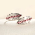 Adjustable silver leaf ring with pink zircon stones on a white silk background - Adjustable Open / Steel Color Leaf Pink Zircon