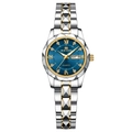 Two-tone silver and gold stainless steel watch with blue dial and date display - Day Date / Blue Dial Two-Tone Band