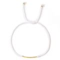 Handmade white woven cord bracelet with small gold tube beads and adjustable sliding knot - Gold Metal Tube Decor / White