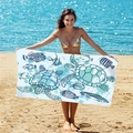 Serviette de plage en microfibre double face avec motif tortue et poissons tropicaux - B62-Poissons Tropicaux Océan / 160cm x 80cm