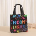 Eco-friendly non-woven tote bag with colorful Neon Light print and ink splatter design - NEON LIGHT