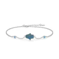 Elegant S925 sterling silver Hamsa bracelet featuring turquoise accents and O-chain - 925 Silver / Thai Silver