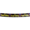 Striscione nero Happy Birthday con scritte dorate, palloncini e frange metalliche - Carattere a blocchi inglese Nero