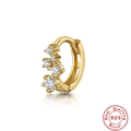 Macro shot of gold-plated S925 sterling silver hoop earring featuring five white zircons - Gold #7