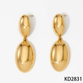 Französischer Vintage-Stil goldene Doppel-Oval-Ohrhänger mit hochglanzpoliertem Finish - Gold (KD2831)