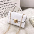 White quilted square shoulder bag with gold chain strap and metal turn-lock closure - White Diamond Quilt