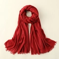 Elegant long red linen scarf for women featuring soft texture and tassel fringes - 100*195CM / Sky Red