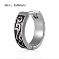 Retro stainless steel huggie earring with black vine relief patterns, 1x10mm size - Style 2 (Vine Relief)