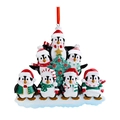 Cute penguin family of 7 resin Christmas ornament with glittery tree and red ribbon - 7 Penguins Resin