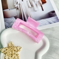 Pink marble pattern square hair claw clip for high ponytail on white decorative tray - Square Clip 8.7cm-Pink