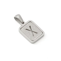 Polished silver stainless steel square pendant featuring a frosted sand finish letter X - Letter X Style / Steel