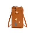 Caramel brown flower print mini phone crossbody bag with adjustable shoulder strap - Brown