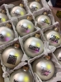 Set of pearlescent white Christmas ornaments with humorous and edgy typography in a box - Beige 12pcs Set