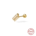 Gold S925 sterling silver geometric piercing stud with pavé-set clear cubic zirconia - Single Gold-Style 3