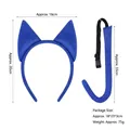 Blue puppy ears headband and matching plush tail set with size measurements included - Blue Pete Cat Ears Headband & 55cm Tail With Buckle Belt