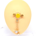 Gold nipple ring with yellow daisy and winged heart pendant on silicone model - Winged Heart Pendant Style (2311240033)