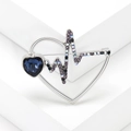Spilla battito cardiaco argento con gemma cuore blu e strass viola sfumati - Cuore Blu Scuro / Argento