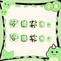 Kids green cartoon press-on toe nails with cute dinosaur and kiwi fruit patterns - Dinosaur Kiwi Checkerboard (RTJ008) / 12-Piece Set