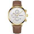 Classic men's business quartz watch with gold case, white dial and brown leather strap - Gold Case White Dial Brown Strap (9)