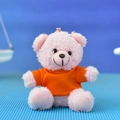 Adorable small pink teddy bear plush keychain toy wearing a bright orange shirt - 12cm (Bead Chain) / Pink (Orange T-shirt)