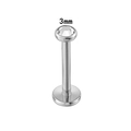 G23 titanium labret stud with 3mm clear zircon crystal and internally threaded post - 3mm Round / Silver