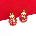 Pair of red and gold Chinese New Year Fu character lucky charms in gold-tone finish - 1pc Chinese Style Fortune Lucky Bag Charm-13x19mm