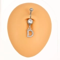 Letter D belly button ring in stainless steel with white zircon and pave crystals - Letter D (Z-247) / Silver