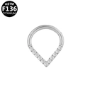 Silver teardrop V-shaped ASTM F136 titanium hinged segment ring with 11 zircon gems - Silver V-Shape Zirconia Style (G23NR282-S1210085)