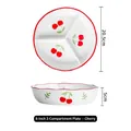 Assiette en céramique à 3 compartiments avec motif cerise et bord rouge, 8 pouces - Bol 3 compartiments 8 pouces - Cerise