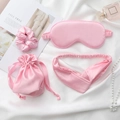 Pink satin sleep set featuring silk eye mask, scrunchie, headband, and storage pouch - No.4 Pink (Square Bag) / Pink