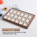 18-grid walnut wood jewelry display tray with beige velvet lining 35x24x3cm - Walnut 18-Grid Tray Beige