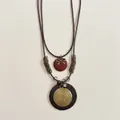 Vintage ethnic style long necklace with wood beads and tassel on a traditional wood tray - 4# Necklace-Gold-Brown