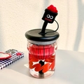 Gobelet en verre à fleurs avec couvercle noir et bouchon paille dessin animé rouge - 500ml / Noir